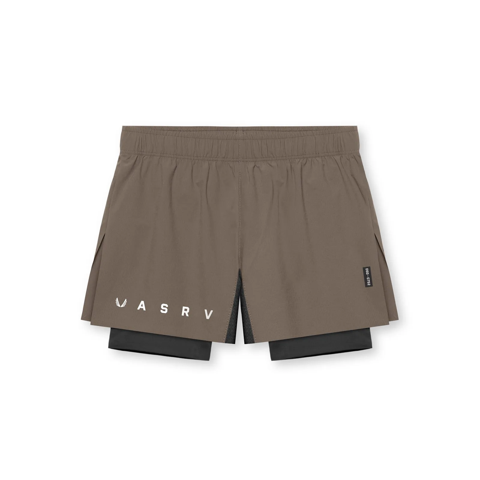0752. Ripstop 3" High Split Liner Short - Deep Taupe/Black