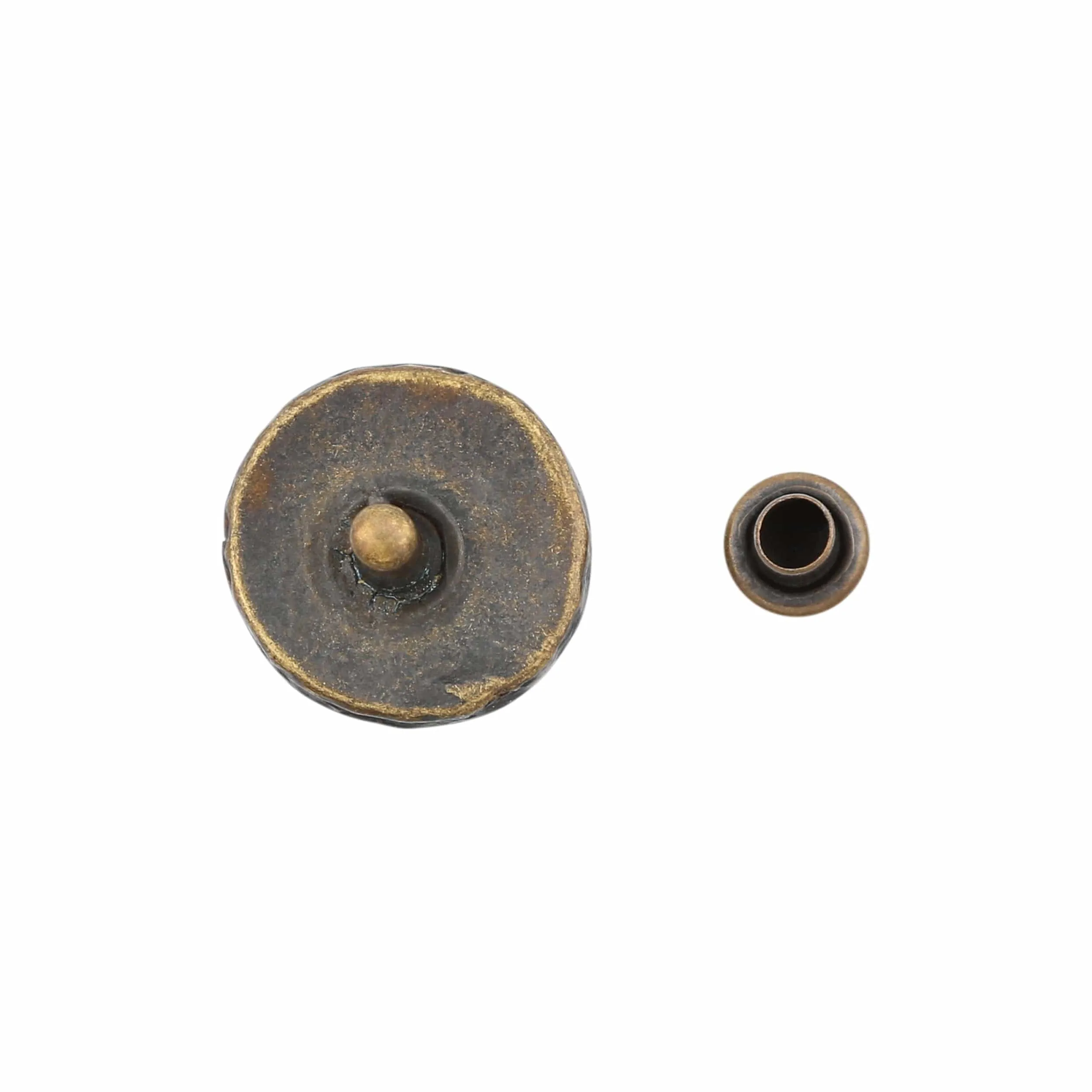 11.11mm Antique Brass, Textured Round Stud, Zinc Alloy - PK5, #P-2702-ANTB