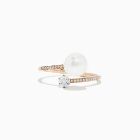 14K Rose Gold Pearl and Diamond Wrap Ring, 0.13 TCW