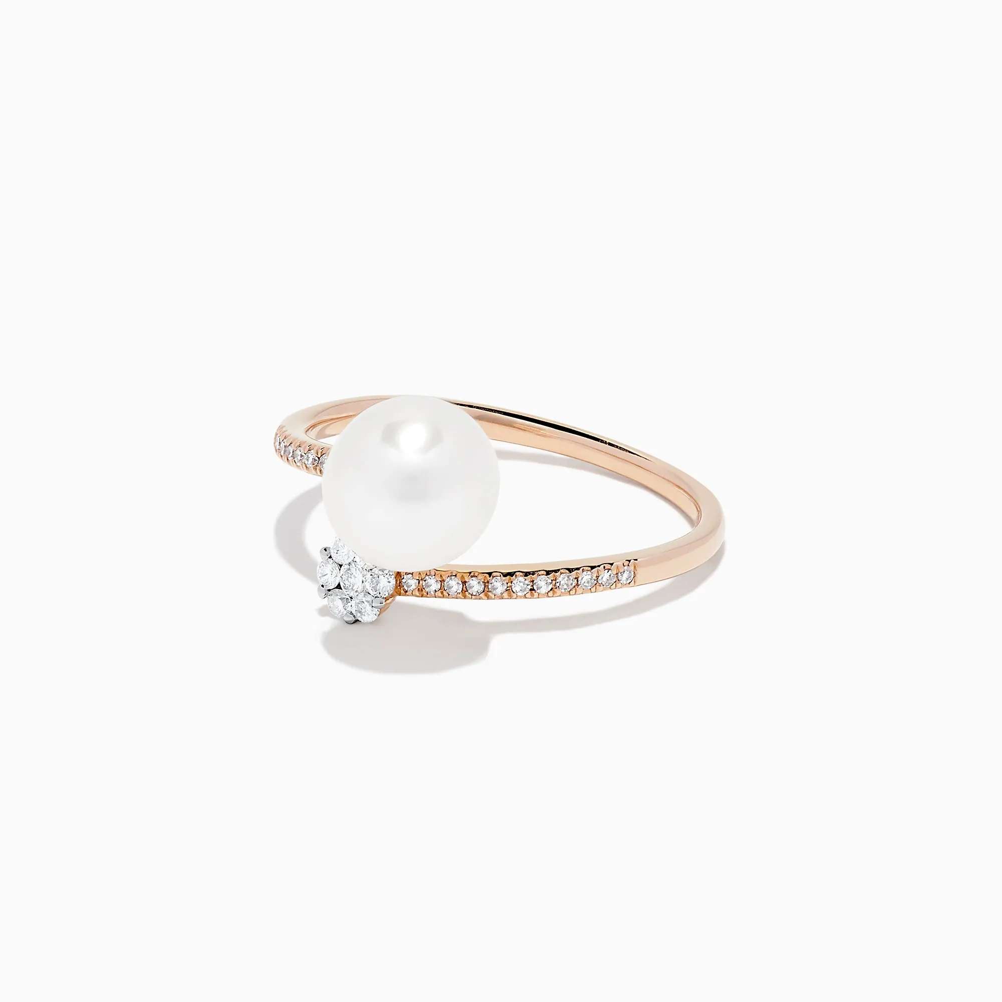 14K Rose Gold Pearl and Diamond Wrap Ring, 0.13 TCW