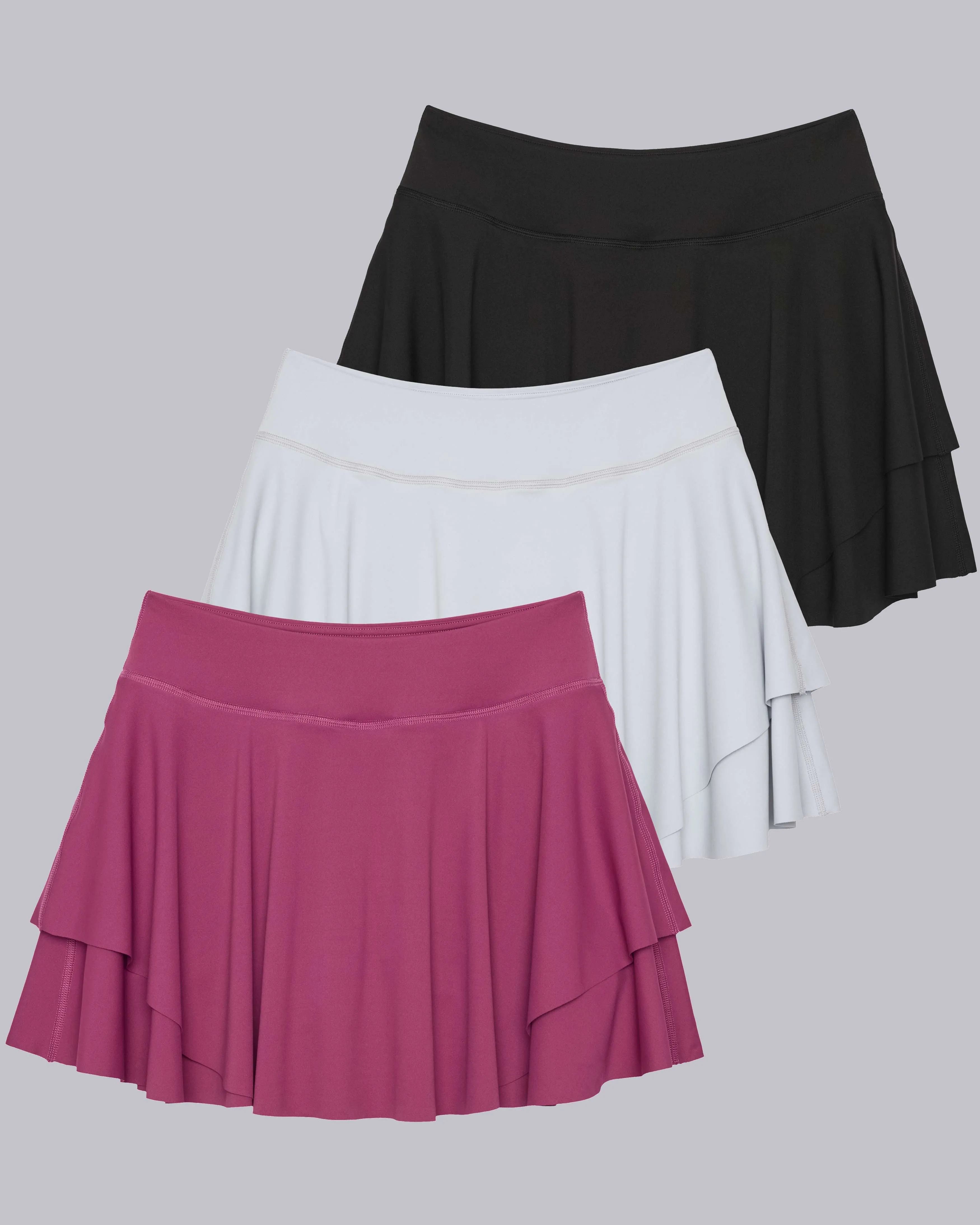 3 Pack: Women's Layered Ruffle Tennis Golf Skort