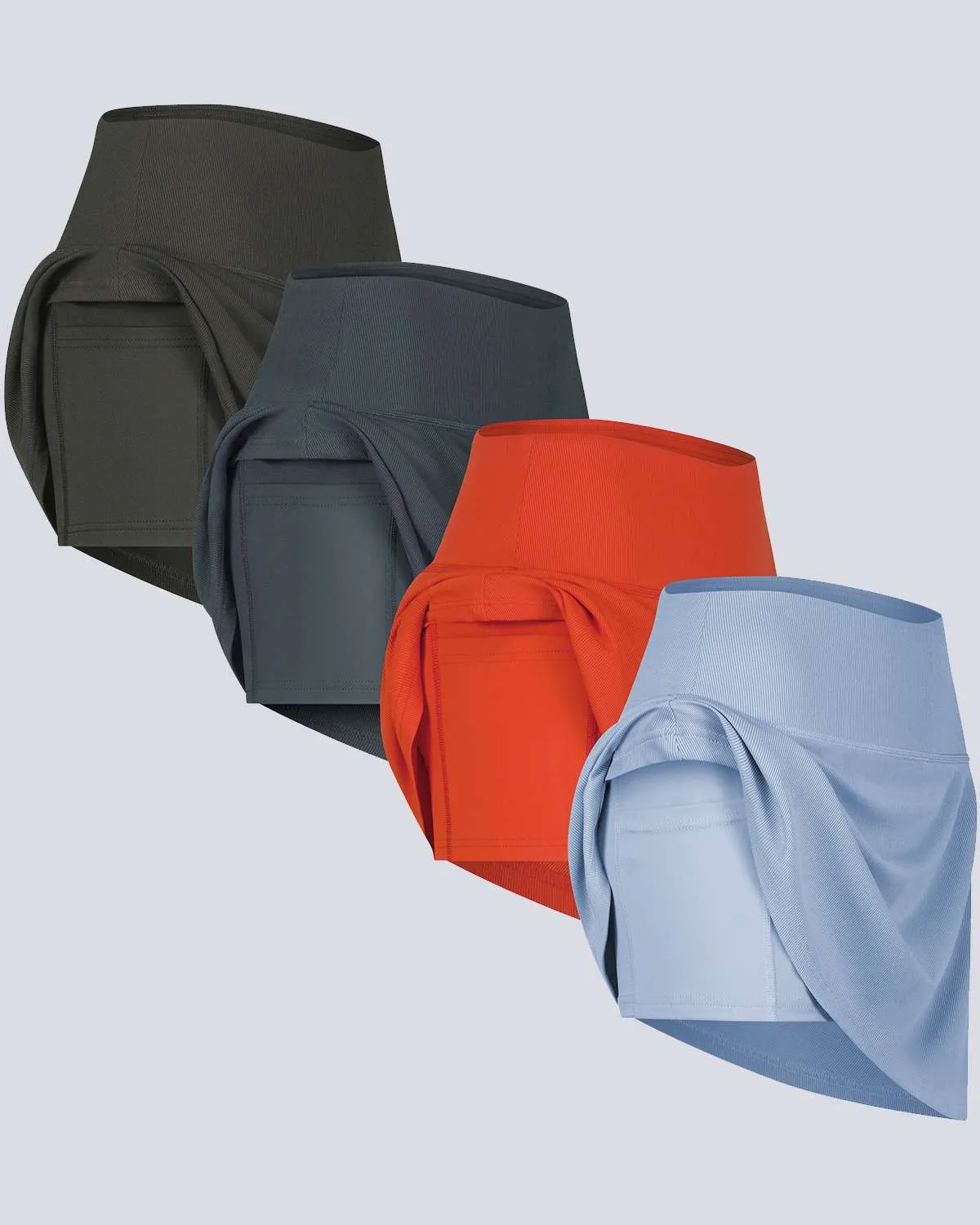 4 Pack: Women's Ribbed Active Skort with Pockets (Available in Plus Size)