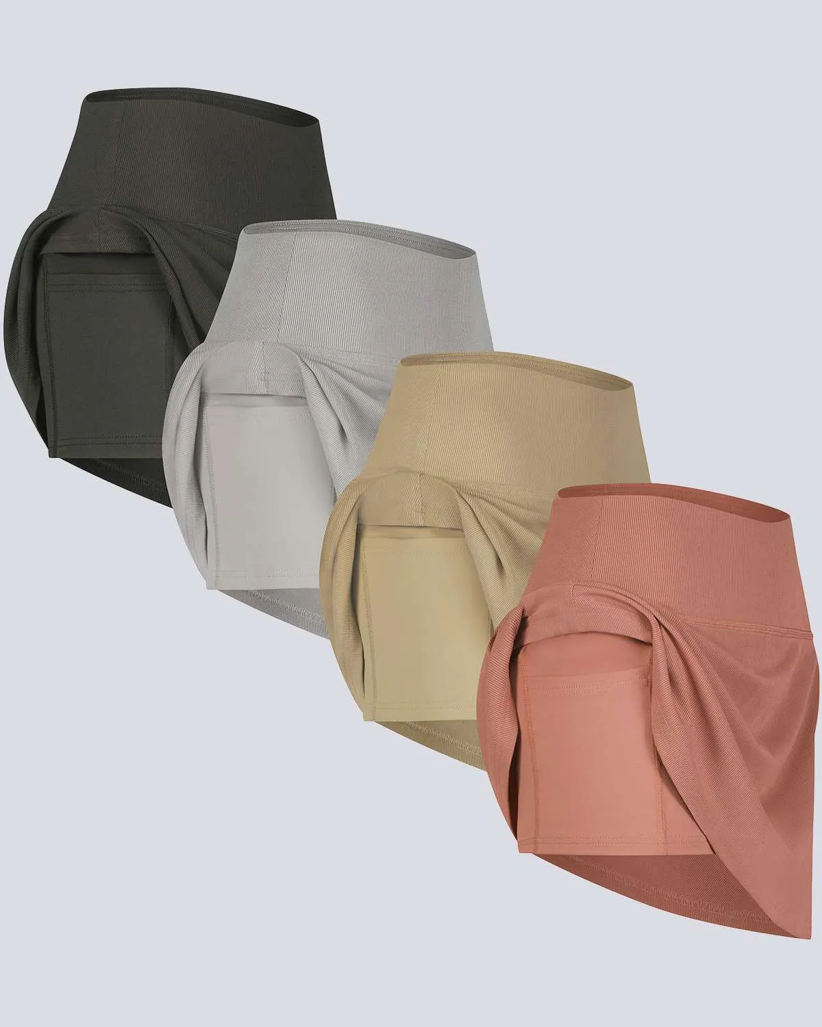 4 Pack: Women's Ribbed Active Skort with Pockets (Available in Plus Size)