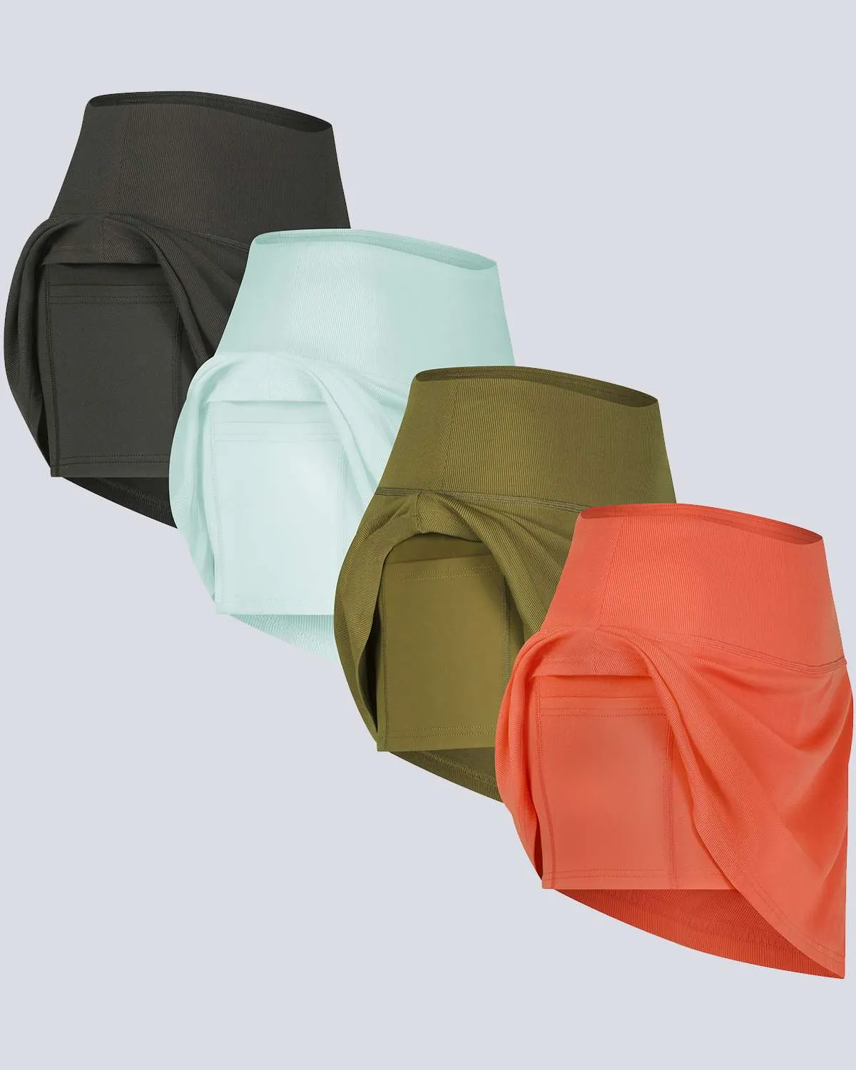 4 Pack: Women's Ribbed Active Skort with Pockets (Available in Plus Size)