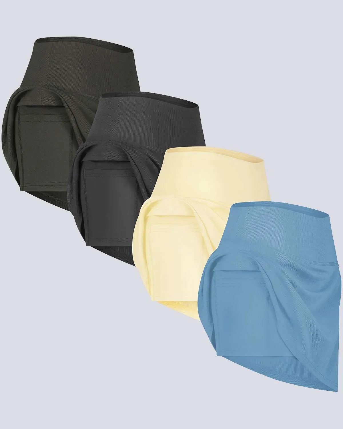 4 Pack: Women's Ribbed Active Skort with Pockets (Available in Plus Size)