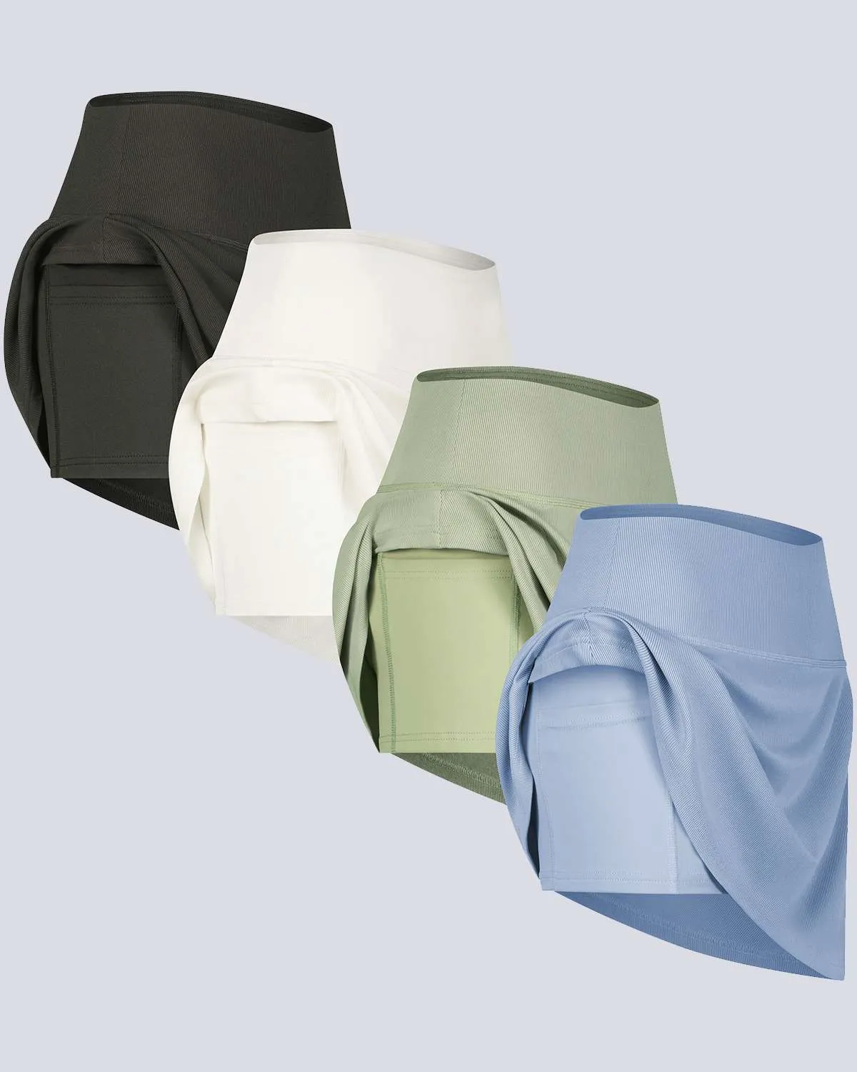 4 Pack: Women's Ribbed Active Skort with Pockets (Available in Plus Size)