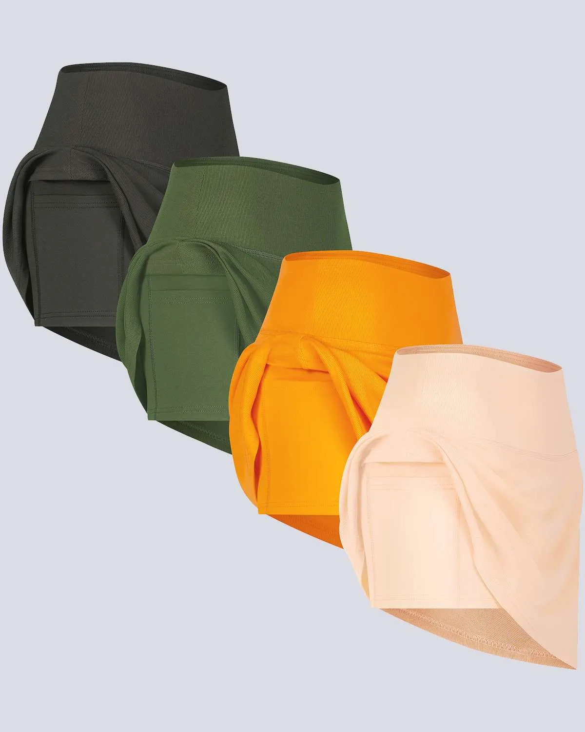 4 Pack: Women's Ribbed Active Skort with Pockets (Available in Plus Size)