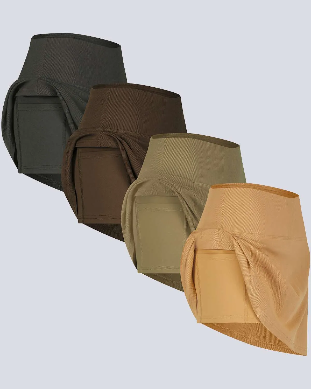 4 Pack: Women's Ribbed Active Skort with Pockets (Available in Plus Size)