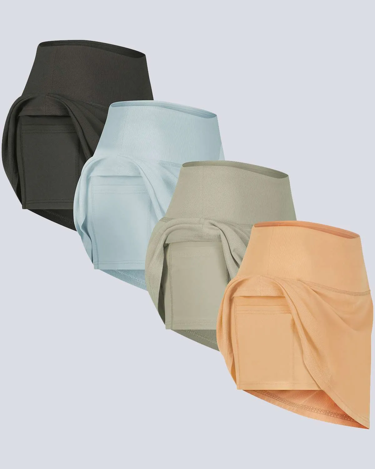 4 Pack: Women's Ribbed Active Skort with Pockets (Available in Plus Size)