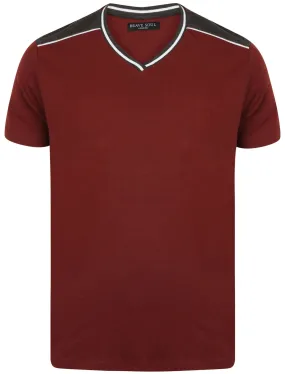 Acton V-Neck Cotton T-Shirt in Oxblood