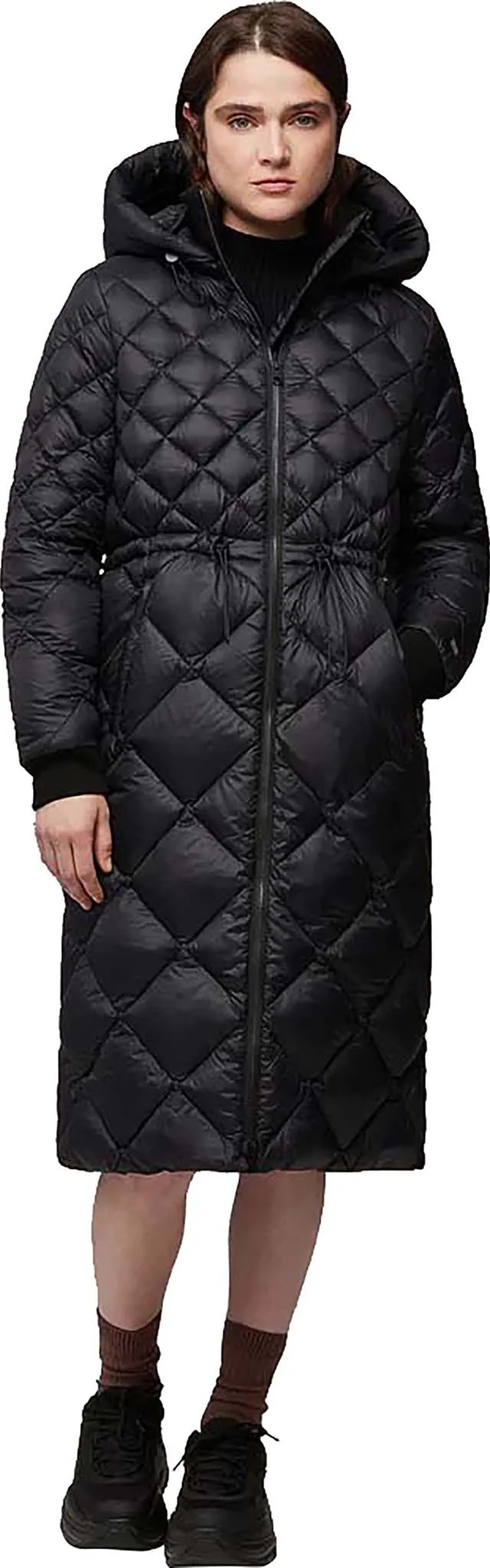 Aime Sustainable Calf-Length Lightweight Down Coat with Hood - Women's|-|Manteau aux mollets en duvet léger durable avec capuchon Aime - Femme