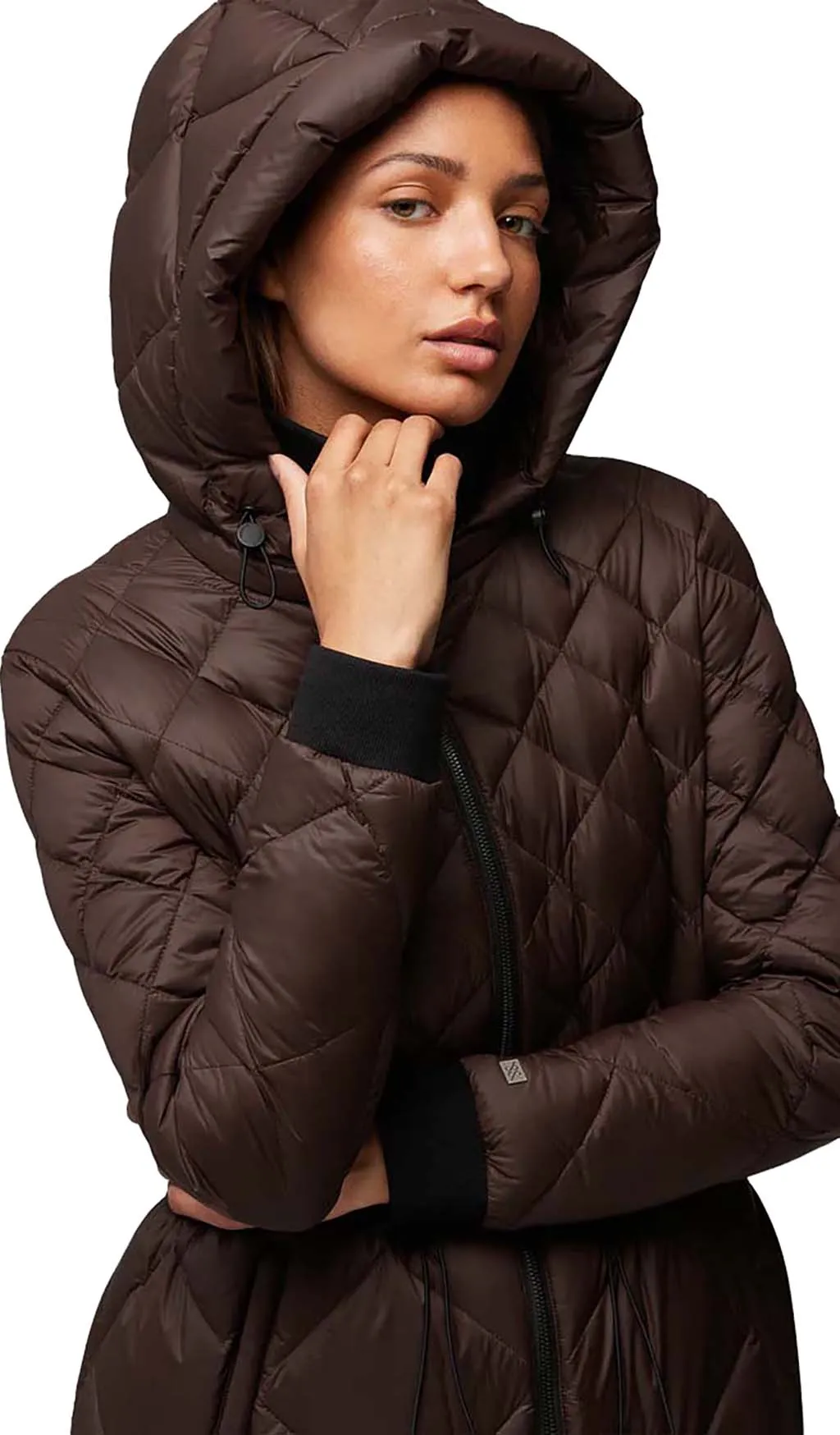 Aime Sustainable Calf-Length Lightweight Down Coat with Hood - Women's|-|Manteau aux mollets en duvet léger durable avec capuchon Aime - Femme