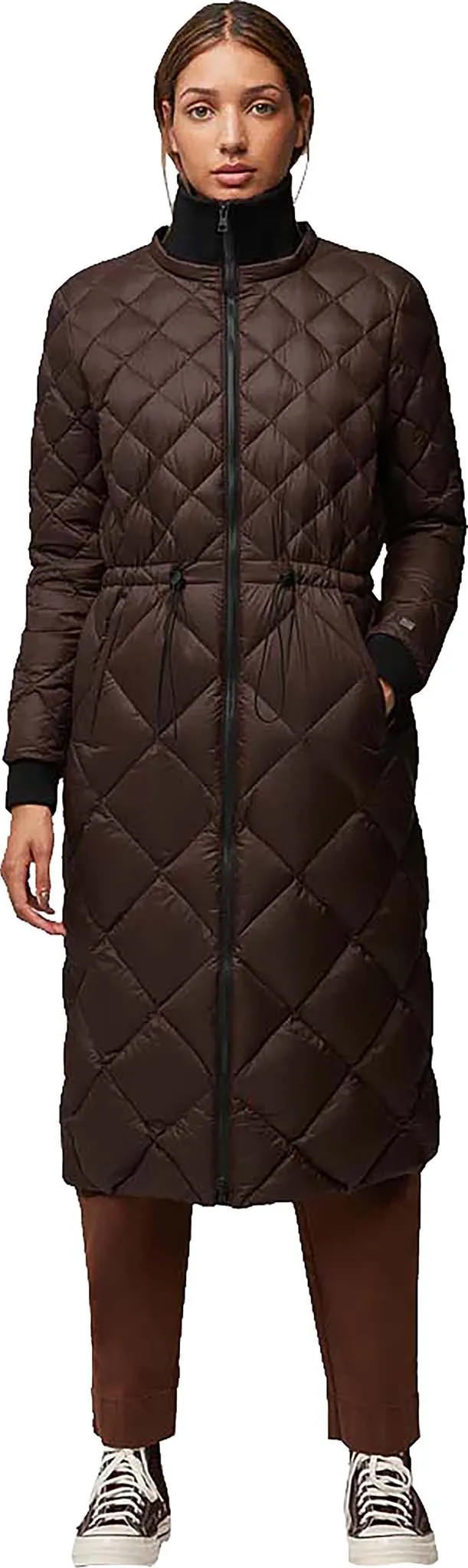 Aime Sustainable Calf-Length Lightweight Down Coat with Hood - Women's|-|Manteau aux mollets en duvet léger durable avec capuchon Aime - Femme