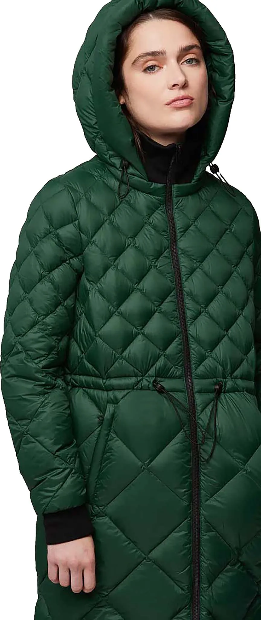 Aime Sustainable Calf-Length Lightweight Down Coat with Hood - Women's|-|Manteau aux mollets en duvet léger durable avec capuchon Aime - Femme