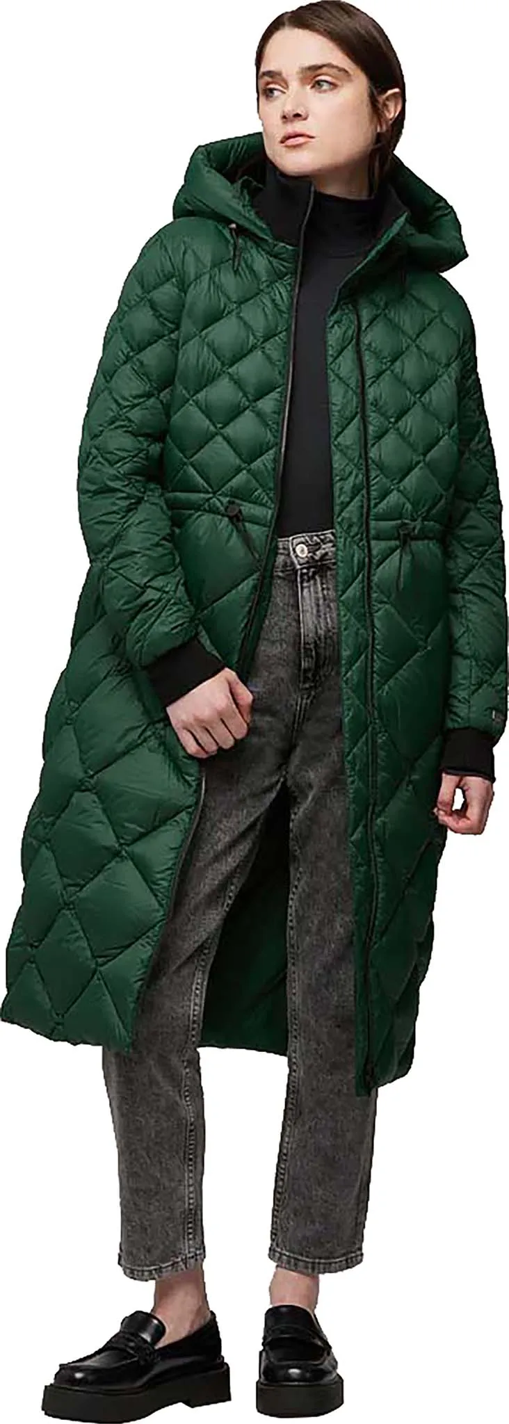 Aime Sustainable Calf-Length Lightweight Down Coat with Hood - Women's|-|Manteau aux mollets en duvet léger durable avec capuchon Aime - Femme