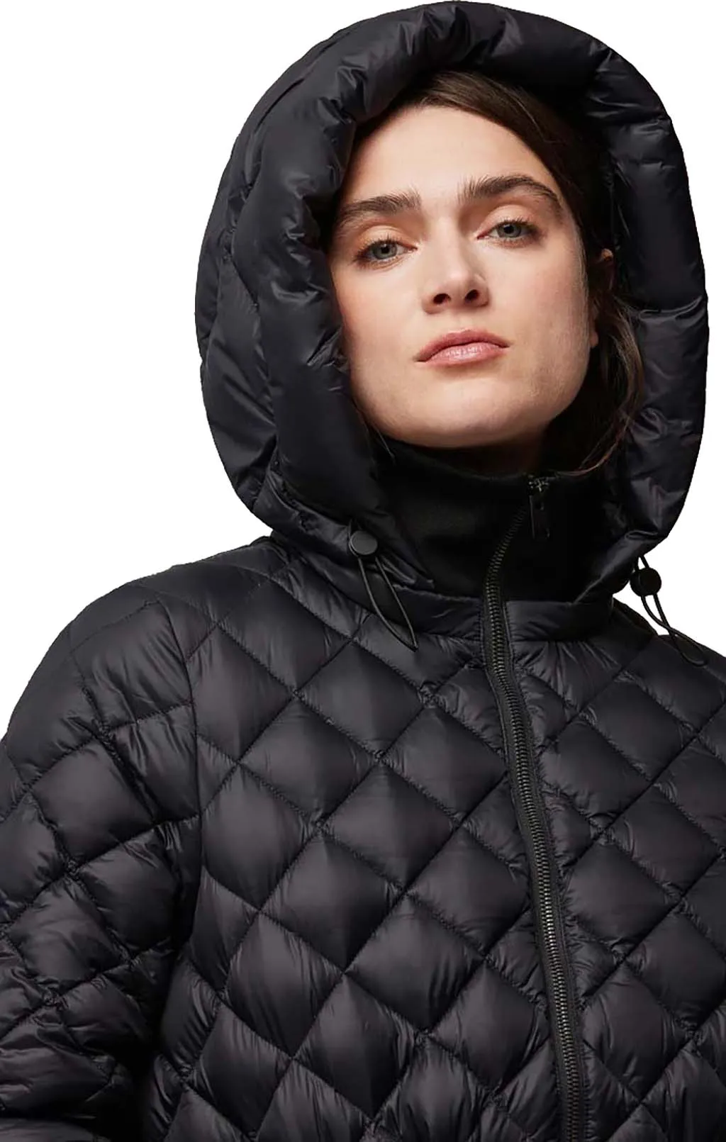 Aime Sustainable Calf-Length Lightweight Down Coat with Hood - Women's|-|Manteau aux mollets en duvet léger durable avec capuchon Aime - Femme