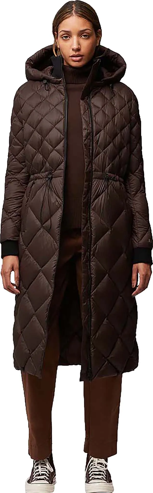 Aime Sustainable Calf-Length Lightweight Down Coat with Hood - Women's|-|Manteau aux mollets en duvet léger durable avec capuchon Aime - Femme