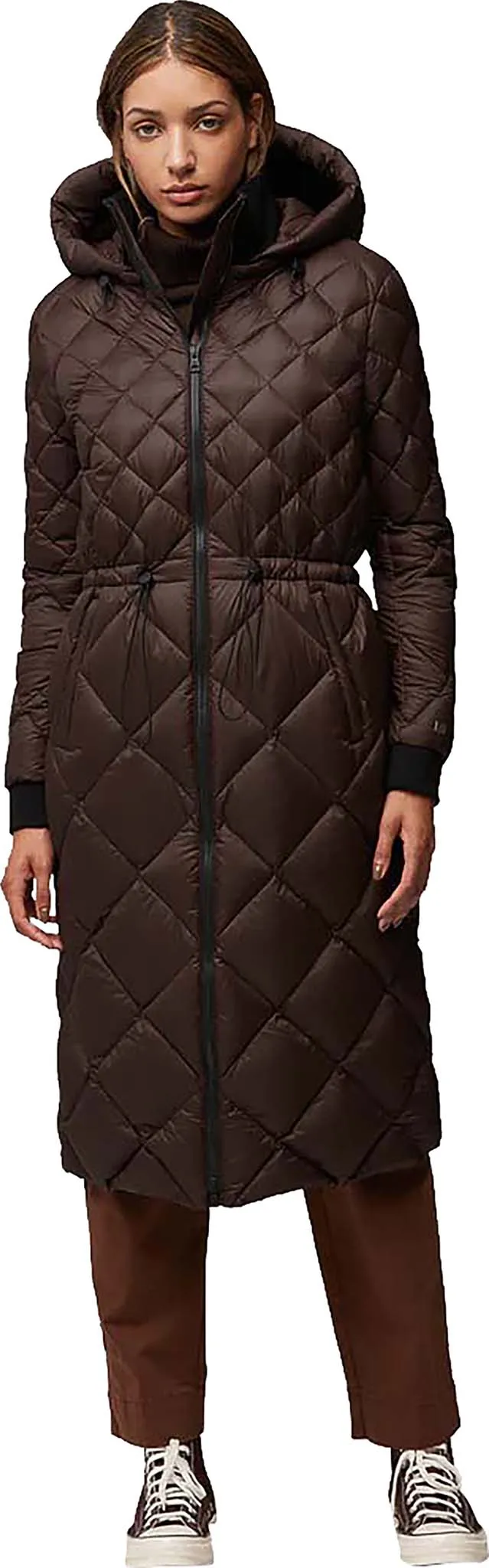 Aime Sustainable Calf-Length Lightweight Down Coat with Hood - Women's|-|Manteau aux mollets en duvet léger durable avec capuchon Aime - Femme