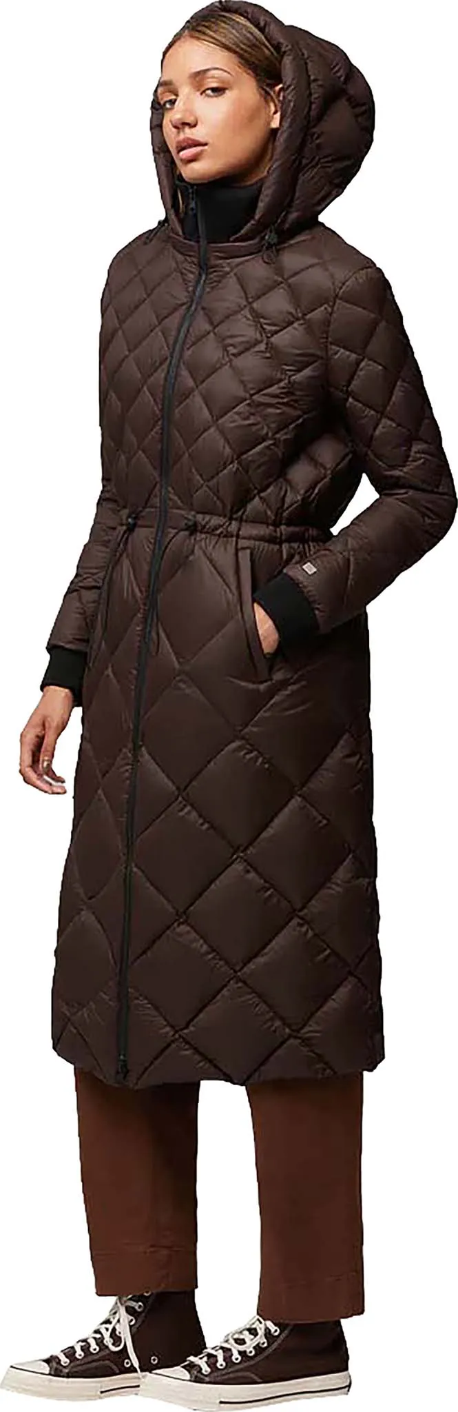 Aime Sustainable Calf-Length Lightweight Down Coat with Hood - Women's|-|Manteau aux mollets en duvet léger durable avec capuchon Aime - Femme