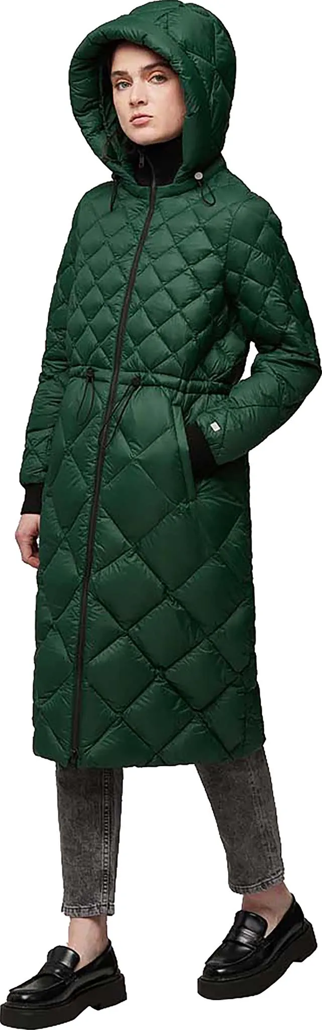 Aime Sustainable Calf-Length Lightweight Down Coat with Hood - Women's|-|Manteau aux mollets en duvet léger durable avec capuchon Aime - Femme