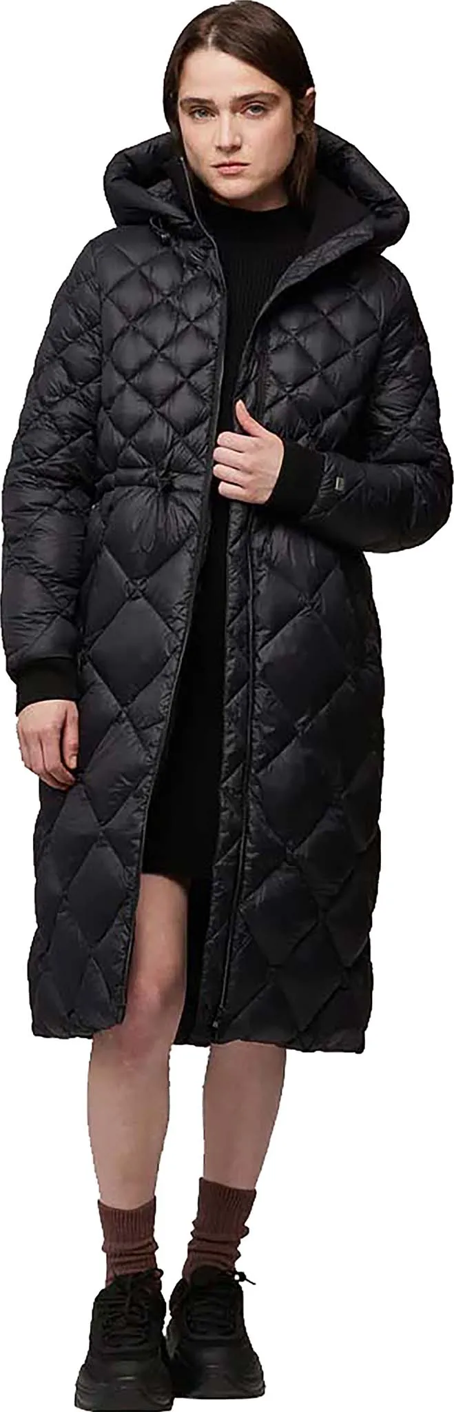Aime Sustainable Calf-Length Lightweight Down Coat with Hood - Women's|-|Manteau aux mollets en duvet léger durable avec capuchon Aime - Femme