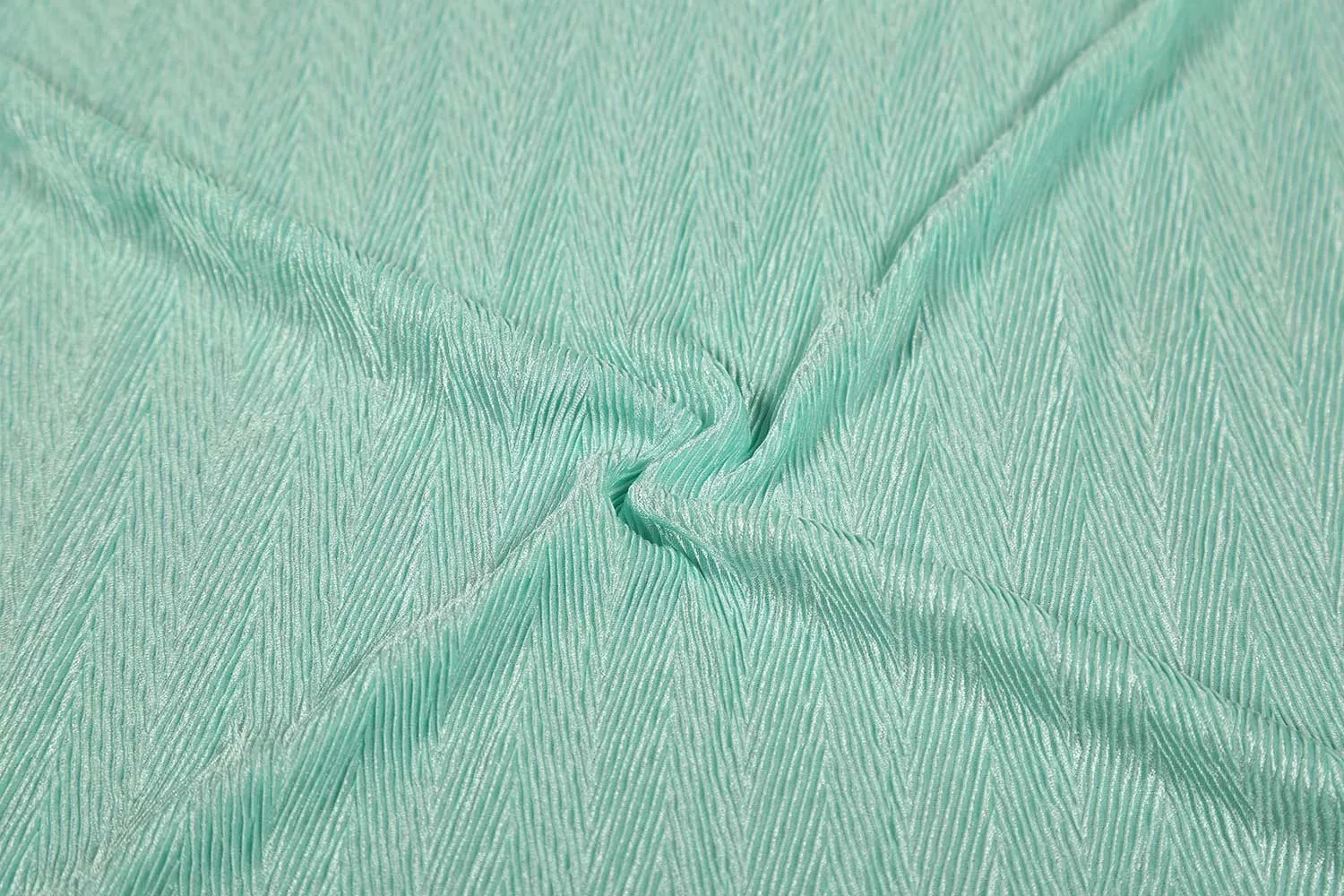 Aqua Blue Herringbone Pleated Knit Fabric