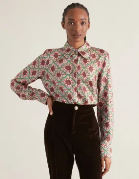 Bailey Pink Portrait Print Silk Twill Shirt