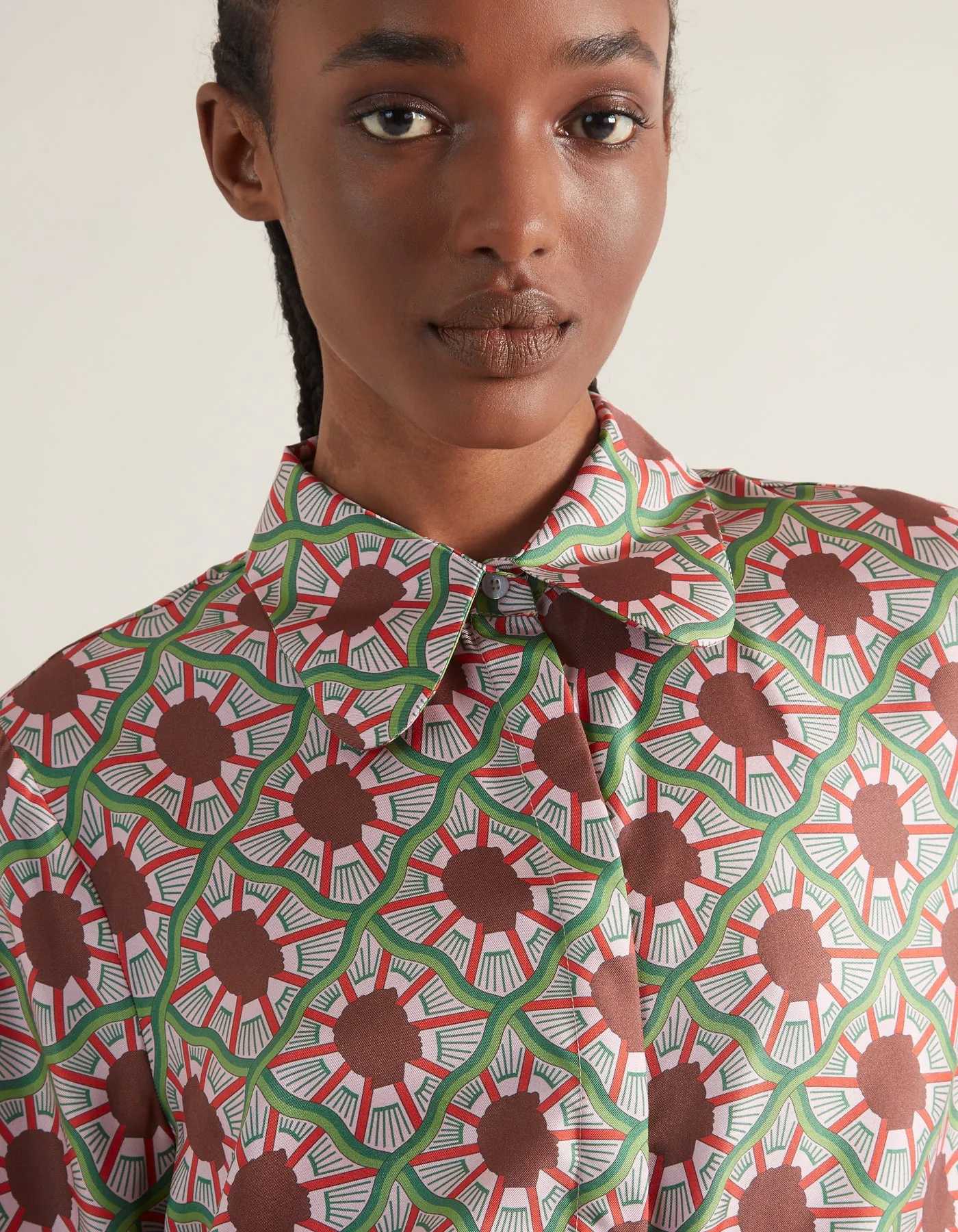 Bailey Pink Portrait Print Silk Twill Shirt