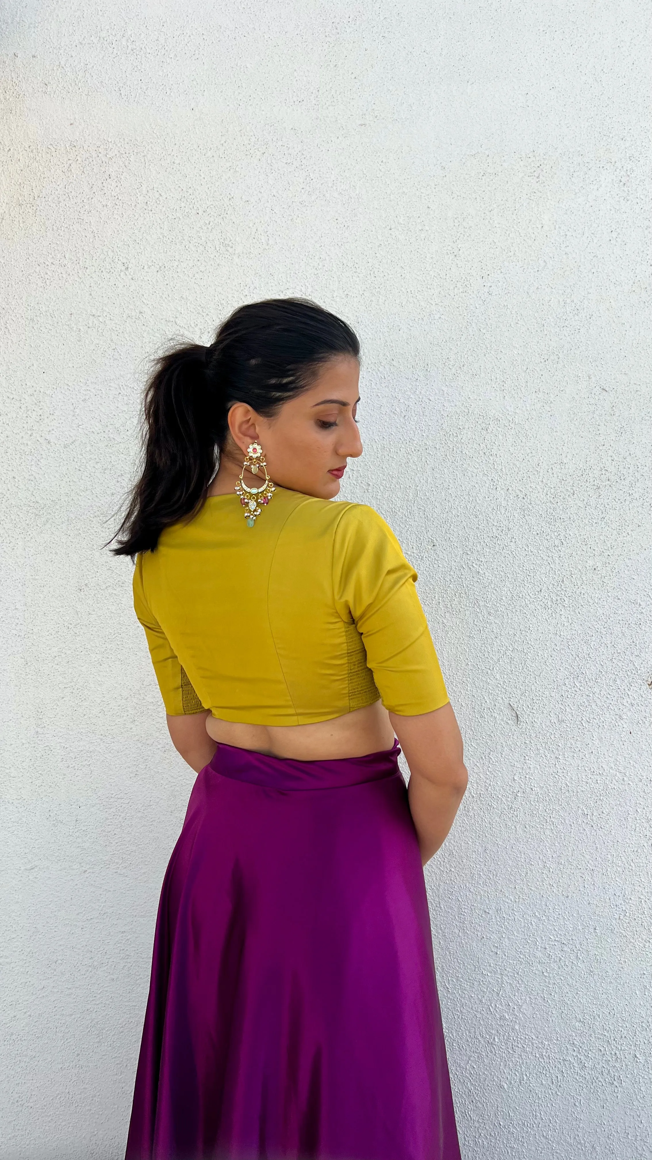 Begum x Rozaana | Elbow Sleeves Saree Blouse in Lemon Yellow