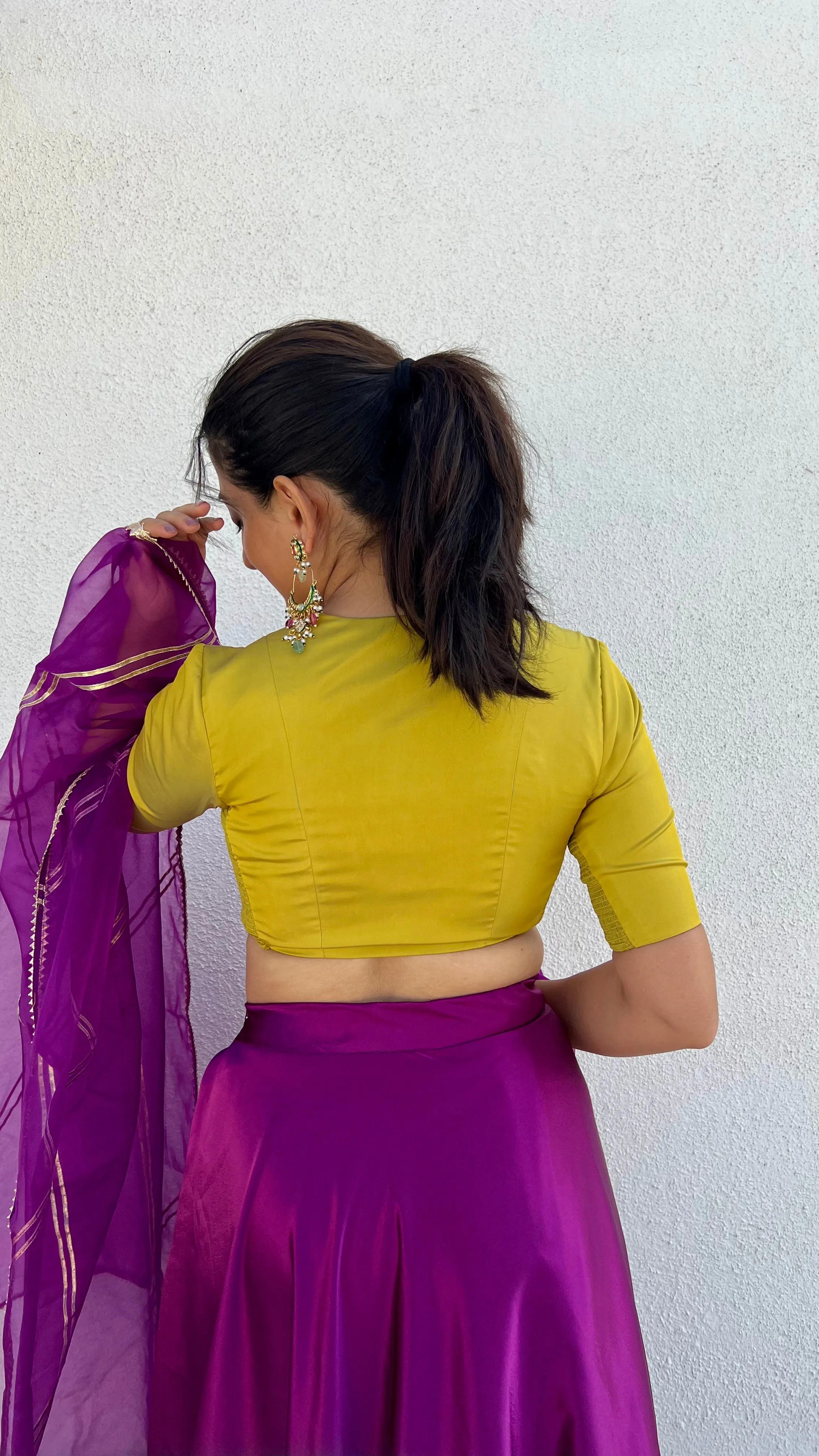 Begum x Rozaana | Elbow Sleeves Saree Blouse in Lemon Yellow