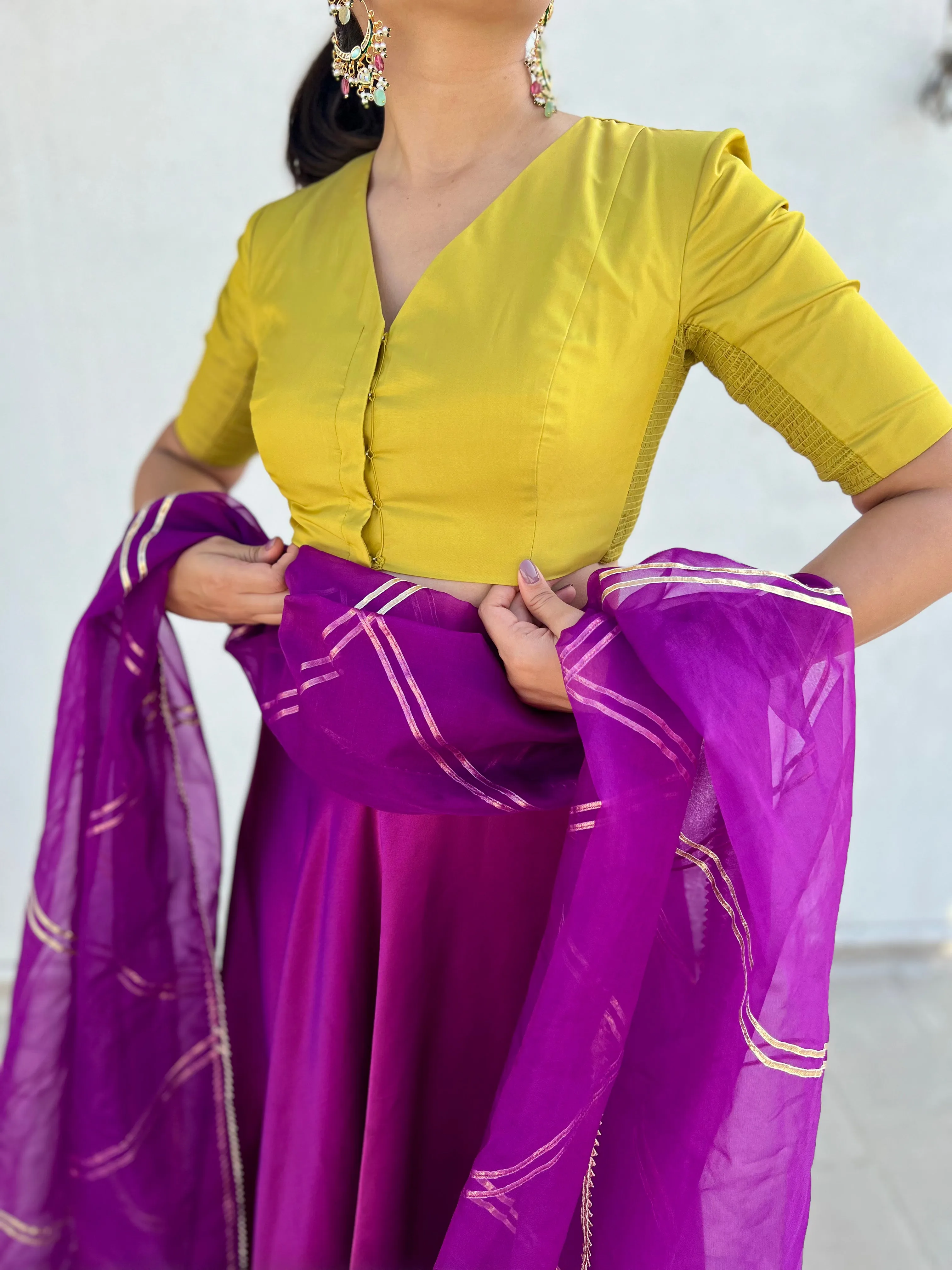 Begum x Rozaana | Elbow Sleeves Saree Blouse in Lemon Yellow