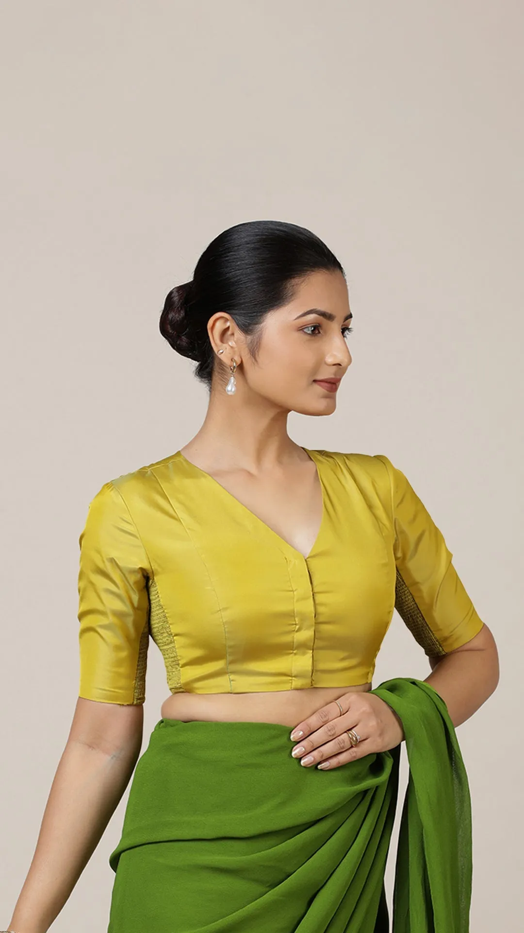 Begum x Rozaana | Elbow Sleeves Saree Blouse in Lemon Yellow