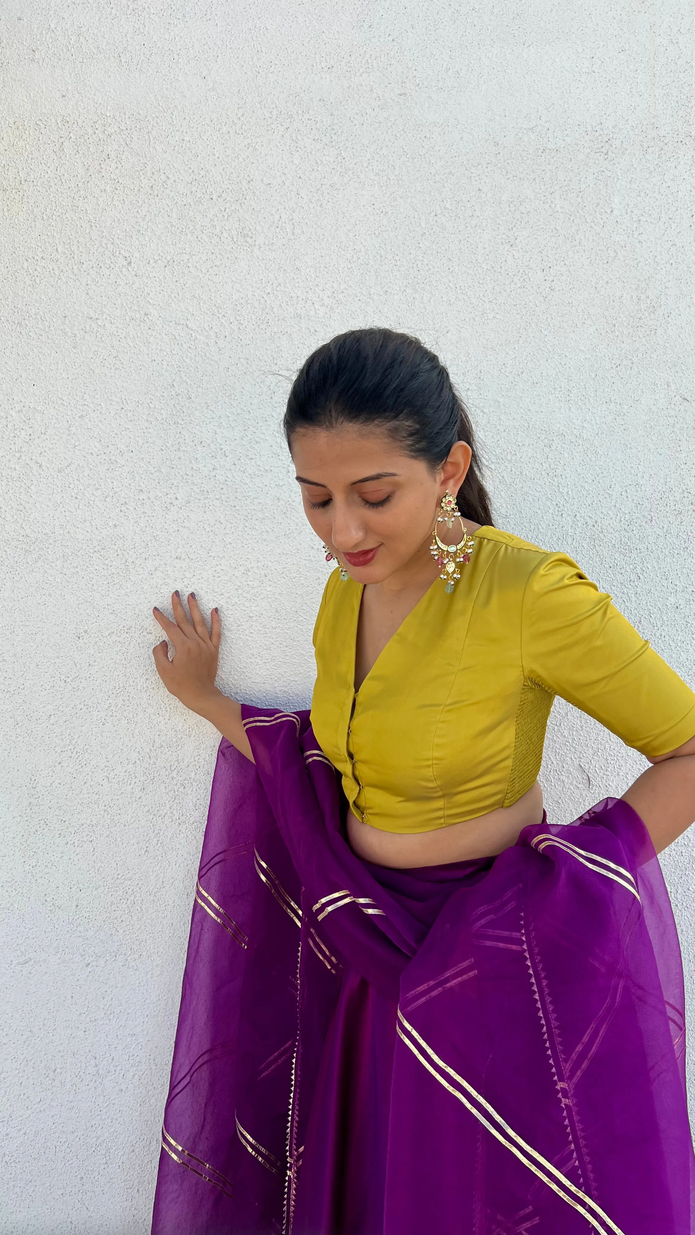 Begum x Rozaana | Elbow Sleeves Saree Blouse in Lemon Yellow