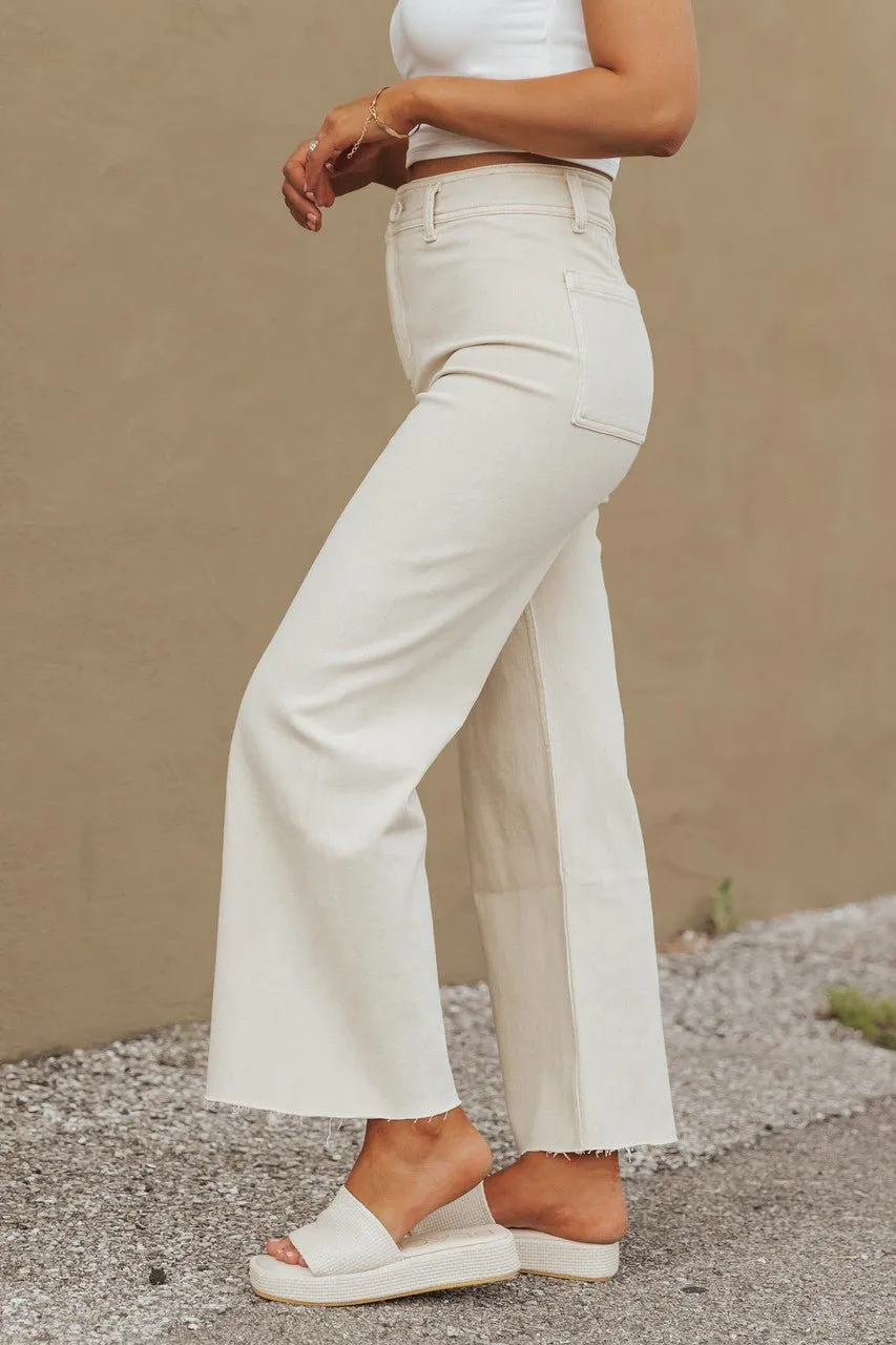 Beige Straight Wide Leg Denim Pants