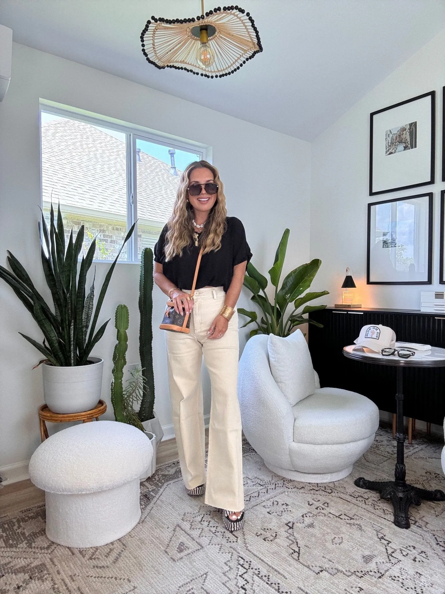 Beige Straight Wide Leg Denim Pants