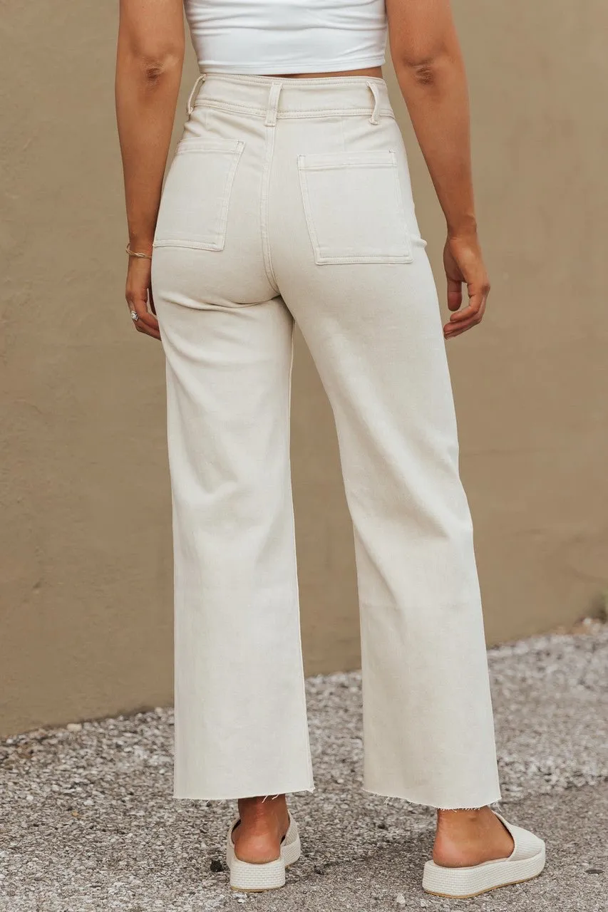 Beige Straight Wide Leg Denim Pants