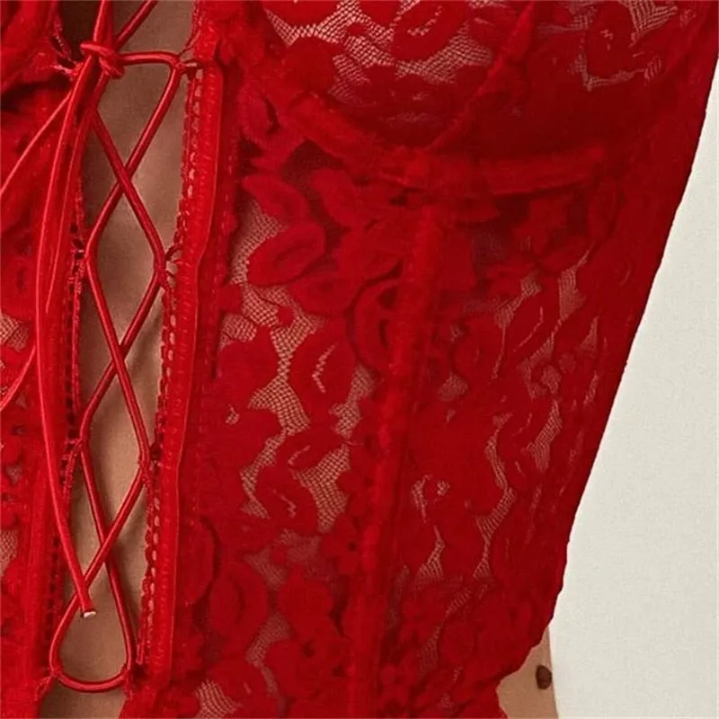 BerriesJam - 2024 Strap Mesh Lace Foral Bustiers Low Cut Vest