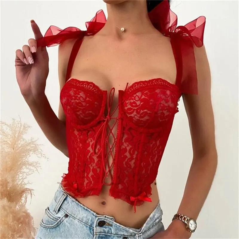 BerriesJam - 2024 Strap Mesh Lace Foral Bustiers Low Cut Vest