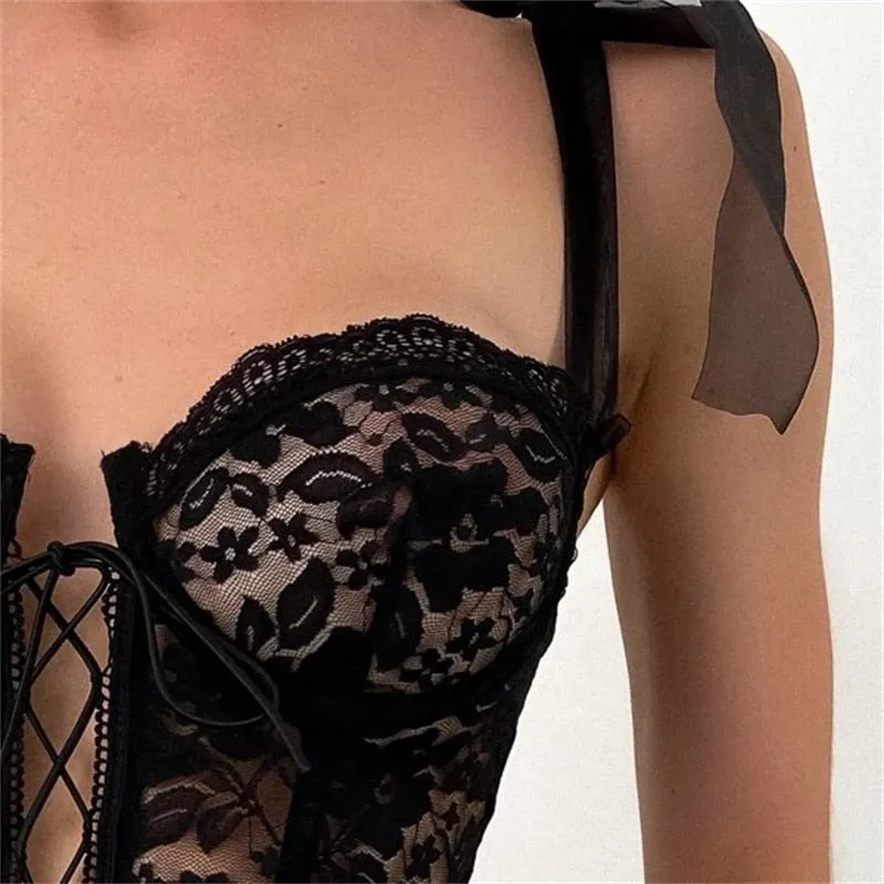 BerriesJam - 2024 Strap Mesh Lace Foral Bustiers Low Cut Vest