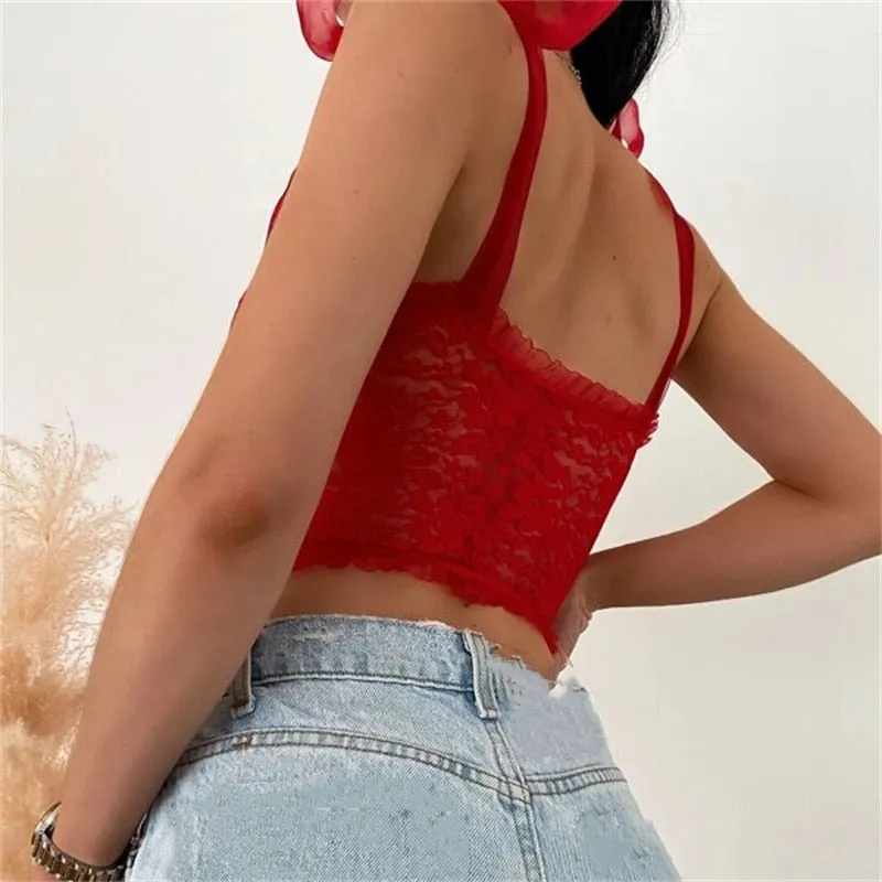 BerriesJam - 2024 Strap Mesh Lace Foral Bustiers Low Cut Vest