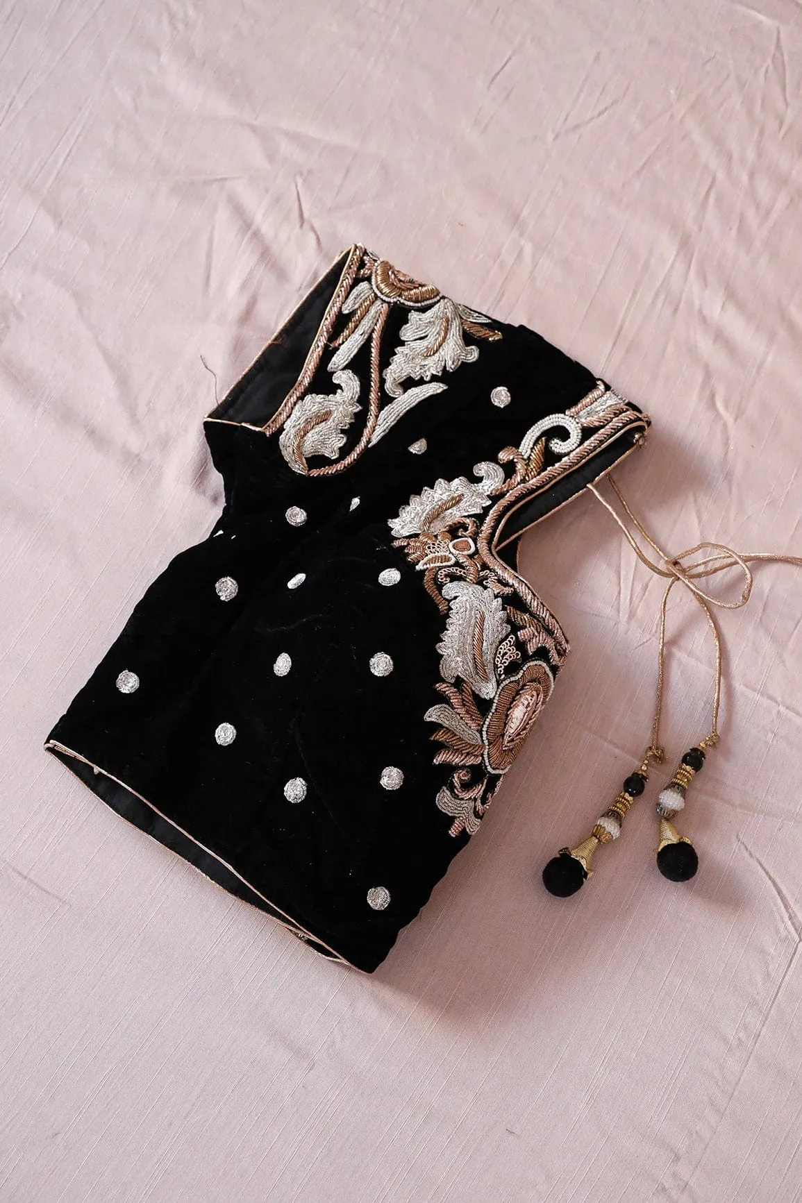 Black Hand Work Embroidery Velvet Stitched Blouse