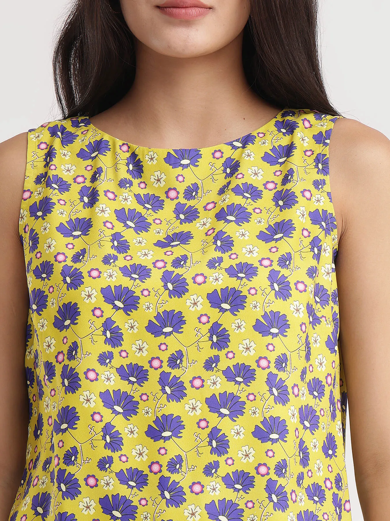 Boat Neck Floral Top - Acid Green