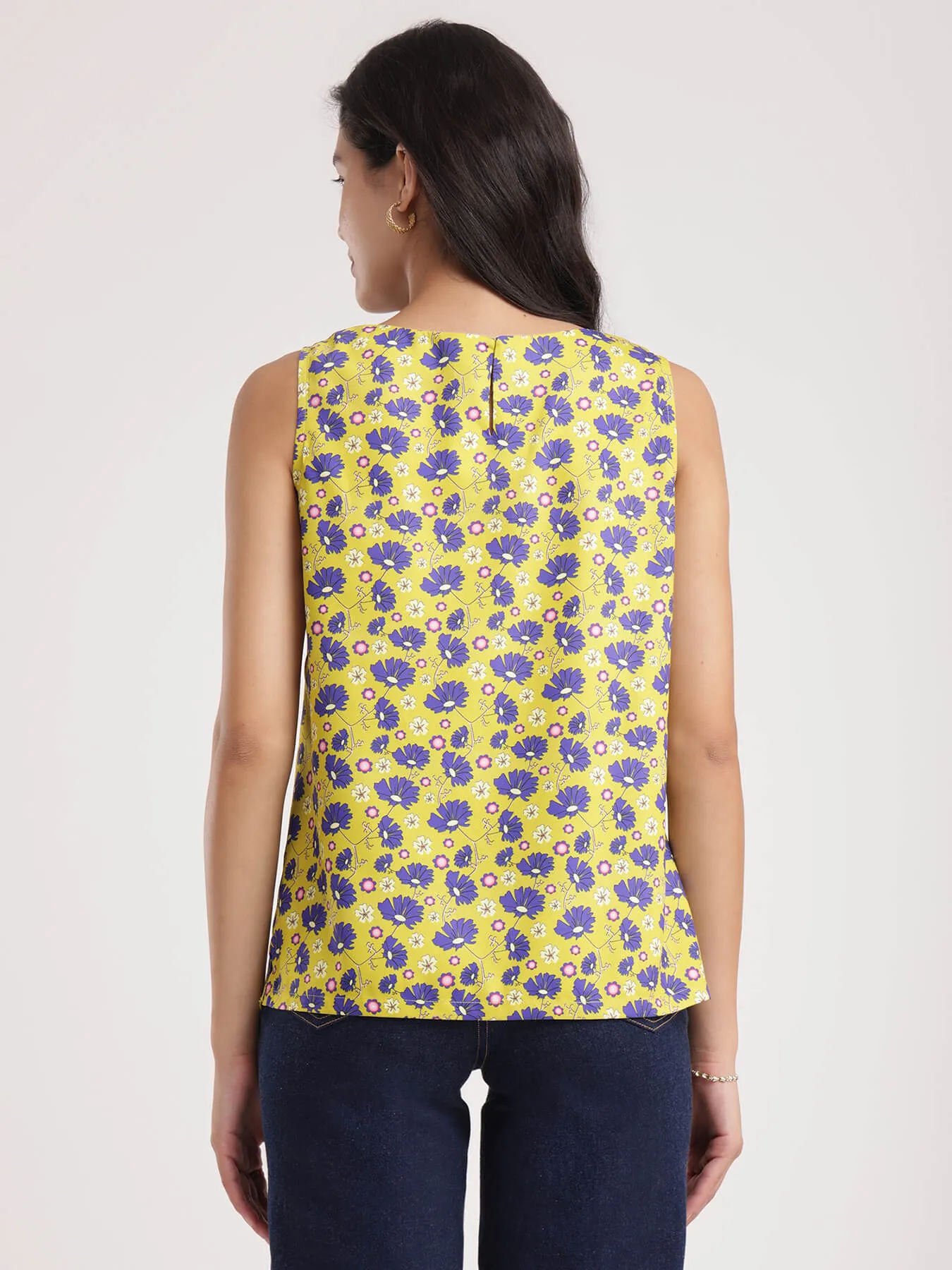 Boat Neck Floral Top - Acid Green