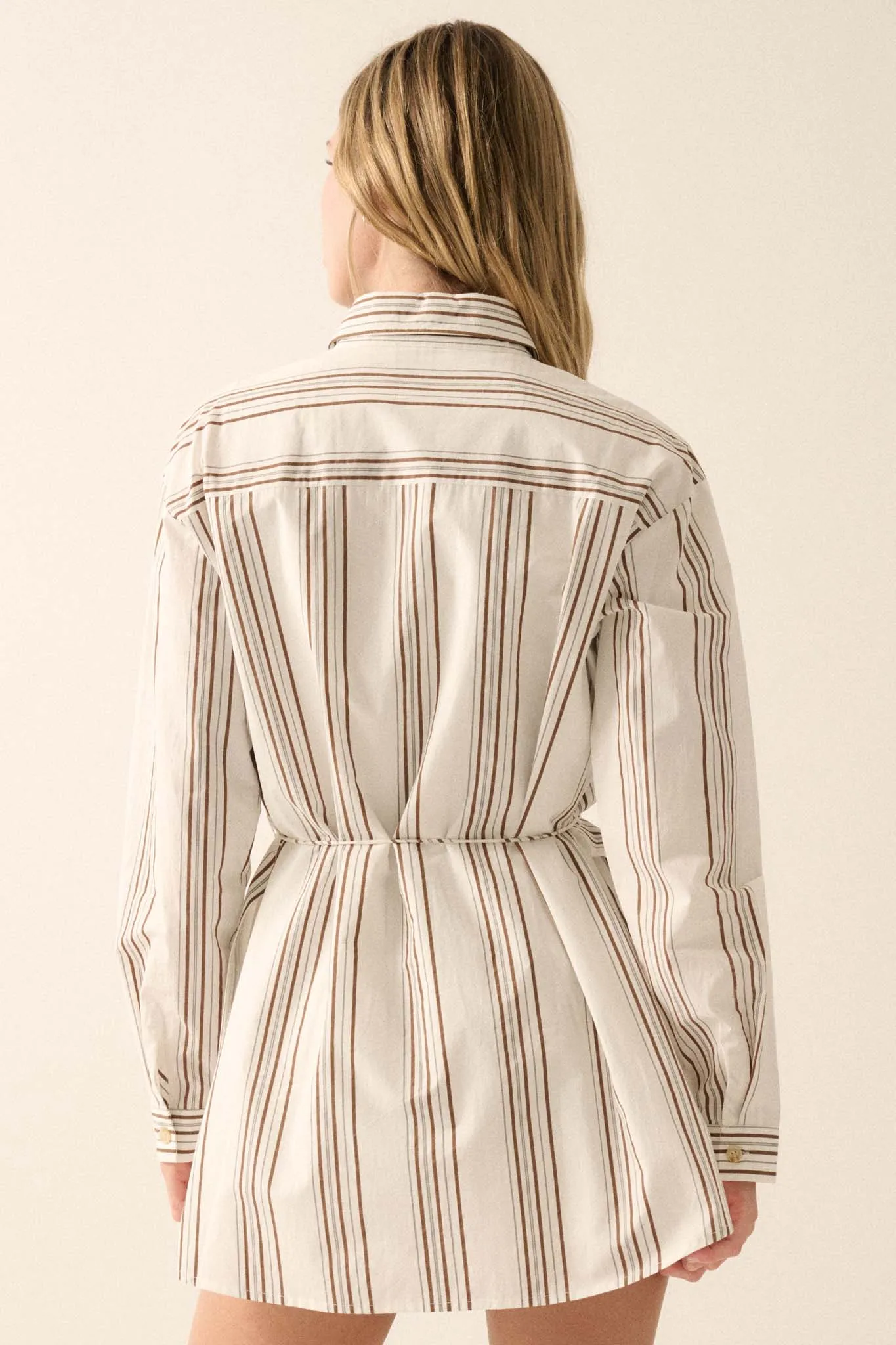 Bottom Line Striped Button-Up Belted Shirt Romper