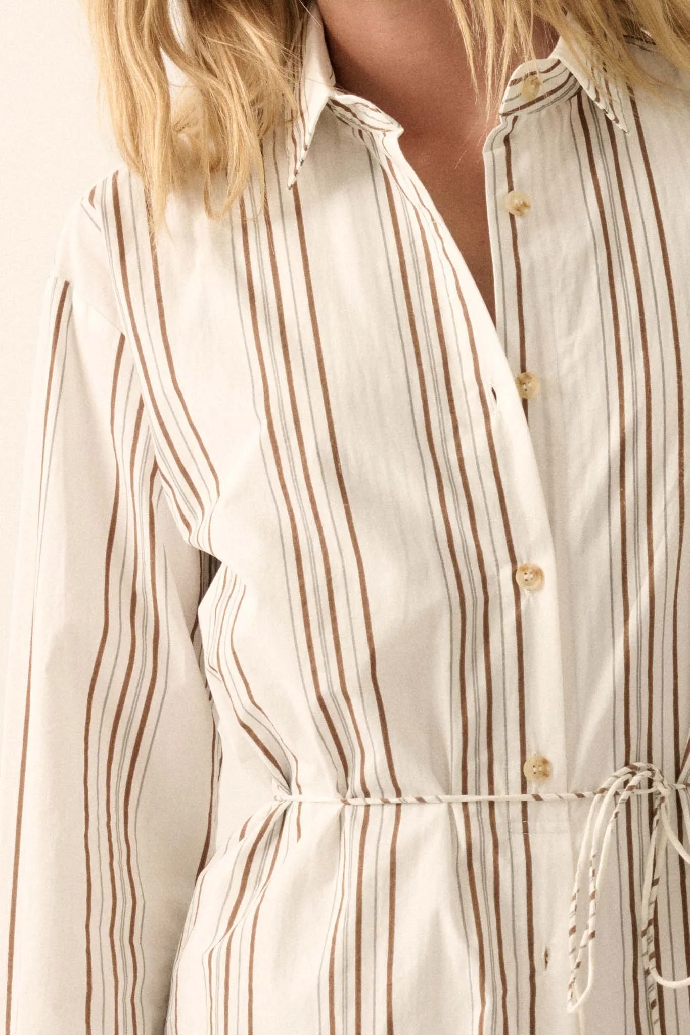 Bottom Line Striped Button-Up Belted Shirt Romper