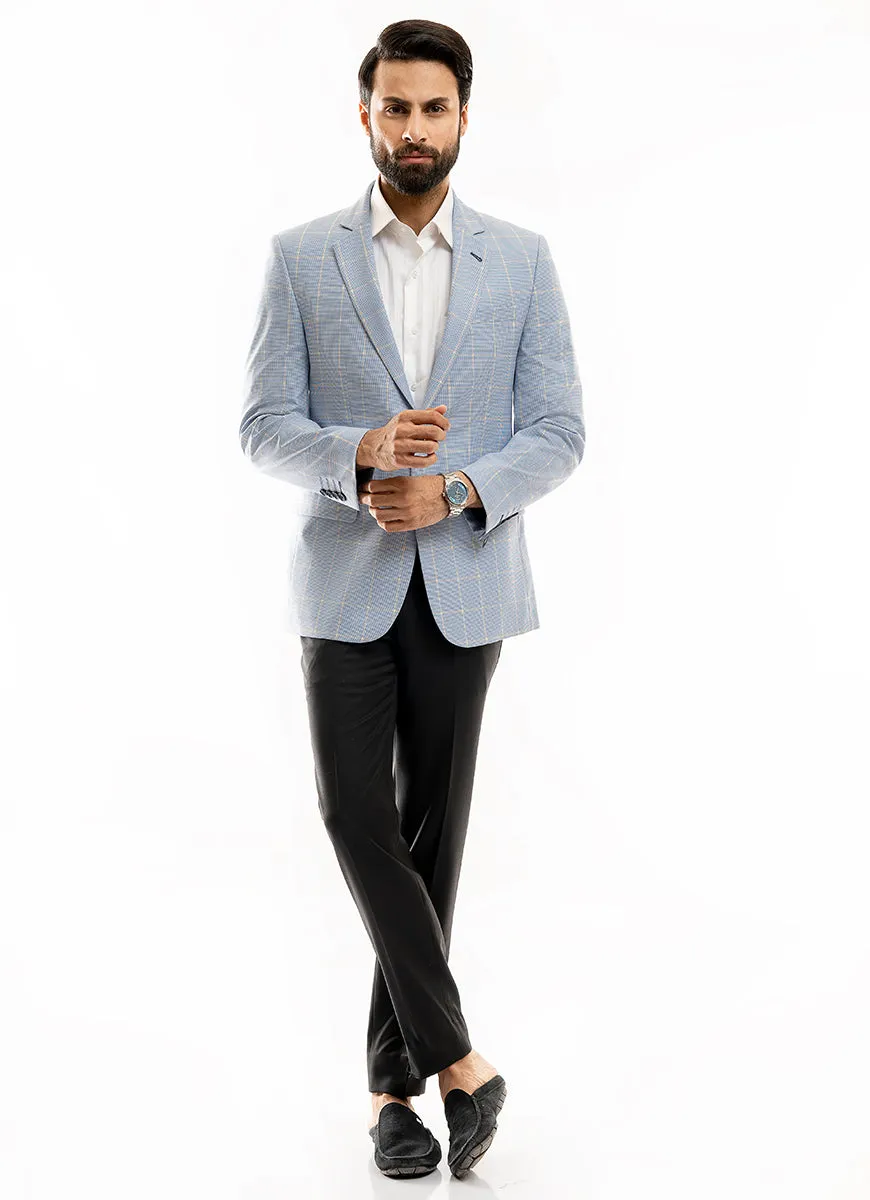 Broad Checks-Sky Blue, Hi-End Poly Viscose, Classic Blazer