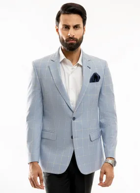 Broad Checks-Sky Blue, Hi-End Poly Viscose, Classic Blazer