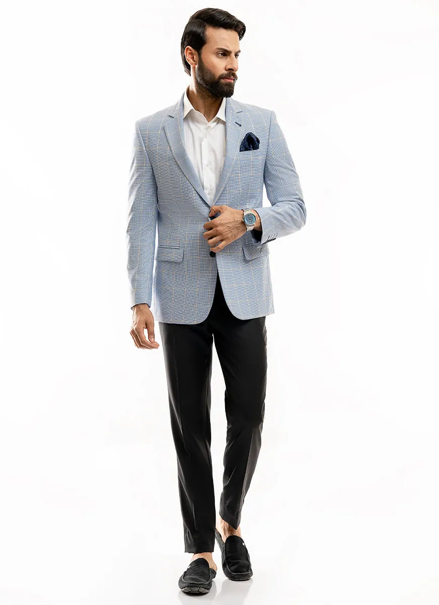 Broad Checks-Sky Blue, Hi-End Poly Viscose, Classic Blazer