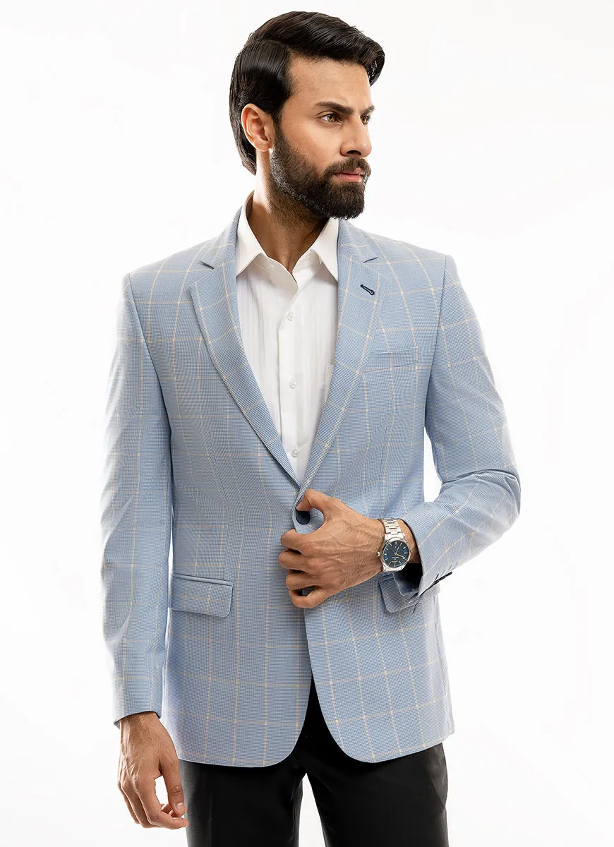 Broad Checks-Sky Blue, Hi-End Poly Viscose, Classic Blazer