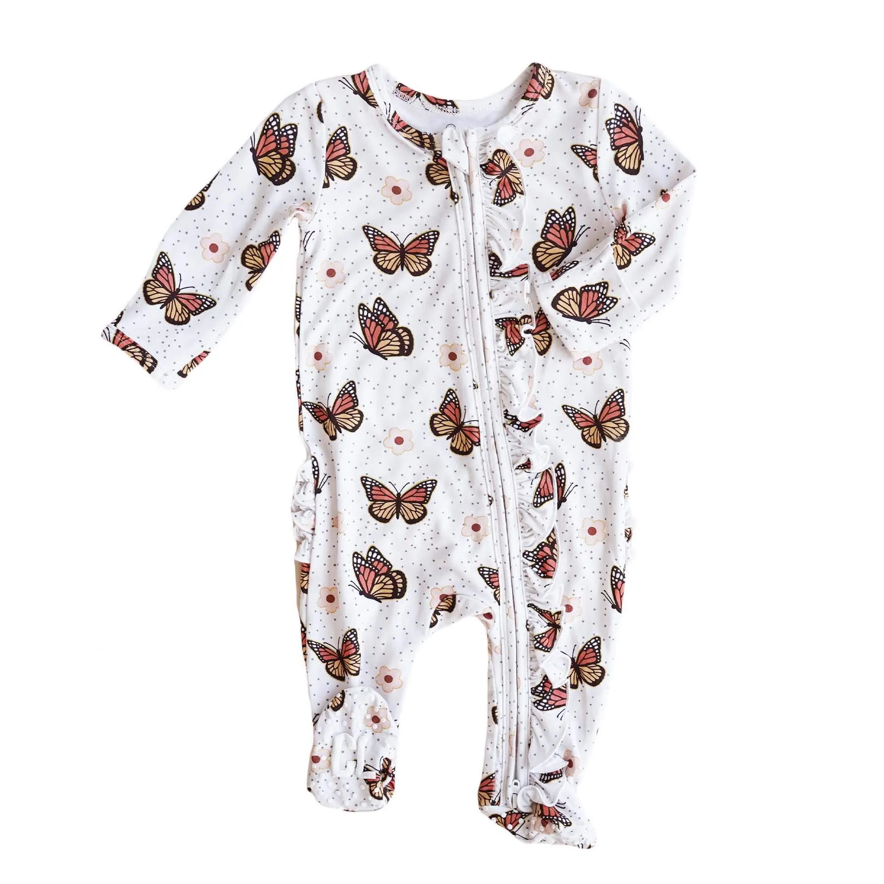 Butterfly Kisses Ruffle Zipper Footie